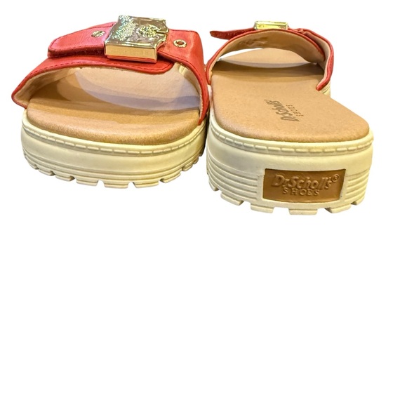 Dr. Scholl's Red Leather Sandals with Gold Velcro Buckle Sz 9 - Picture 3 of 6
